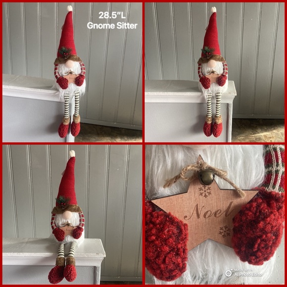 NWT- STUNNING- 28.5” Red Holiday Gnome Sitter Decoration w/ a Wooden NOEL Star - Picture 3 of 17